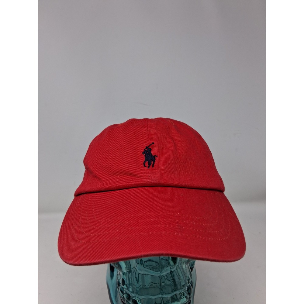 Polo Ralph Lauren Red Cotton Baseball Cap Navy Blue Pony Logo Adjustable Hat
